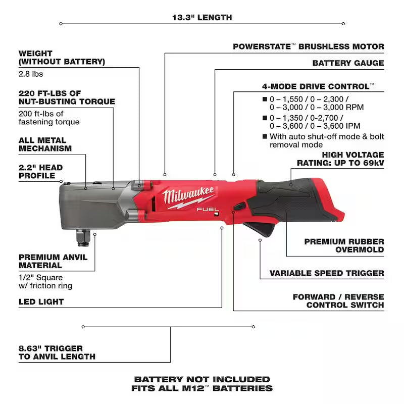 12V Brushless Cordless 1/2 in. Right Angle Impact Wrench Q129773