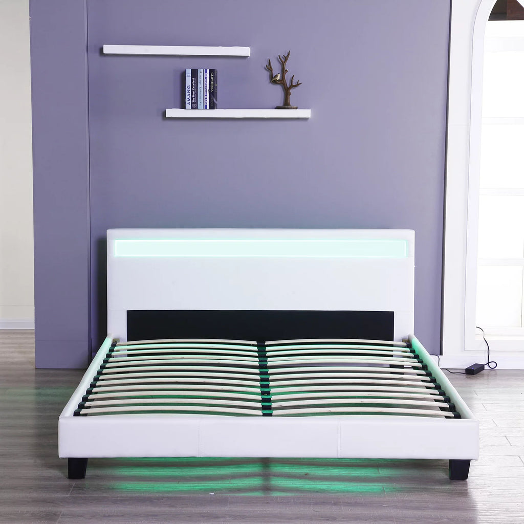 Queen Size Upholstered Platform Bed with LED Headboard Y619