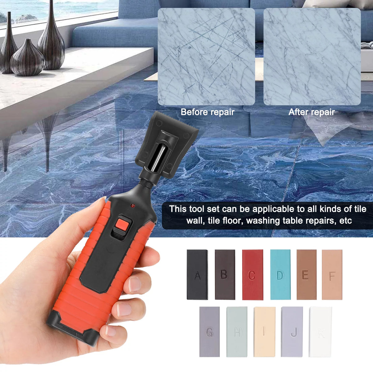 Ceramic Tile Repairing Tool Set with 11 Wax Bar K25948