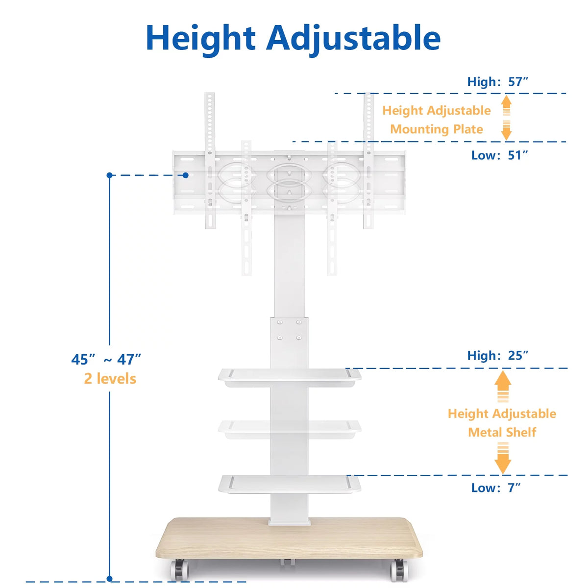Black Rolling TV Stand with 3 Shelves H3131