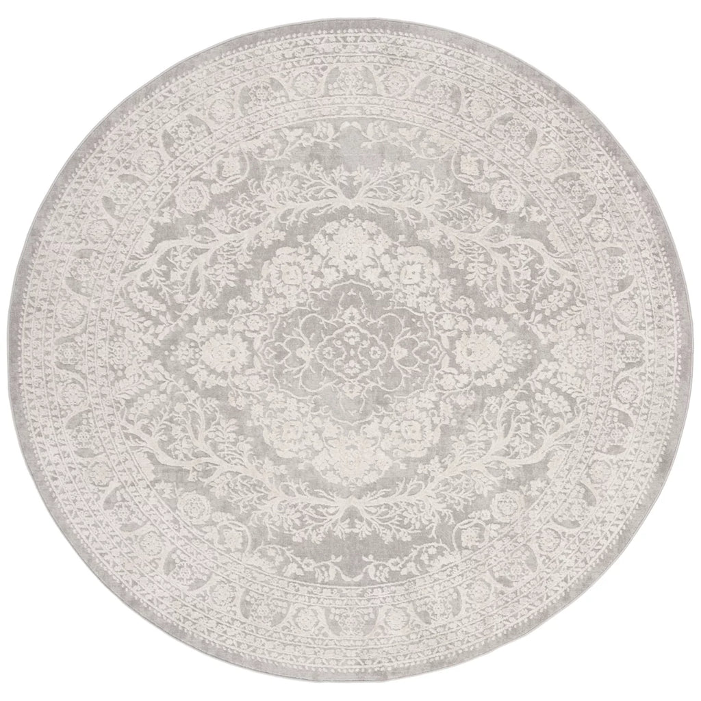 Light Grey Cream Round Area Rug A61552