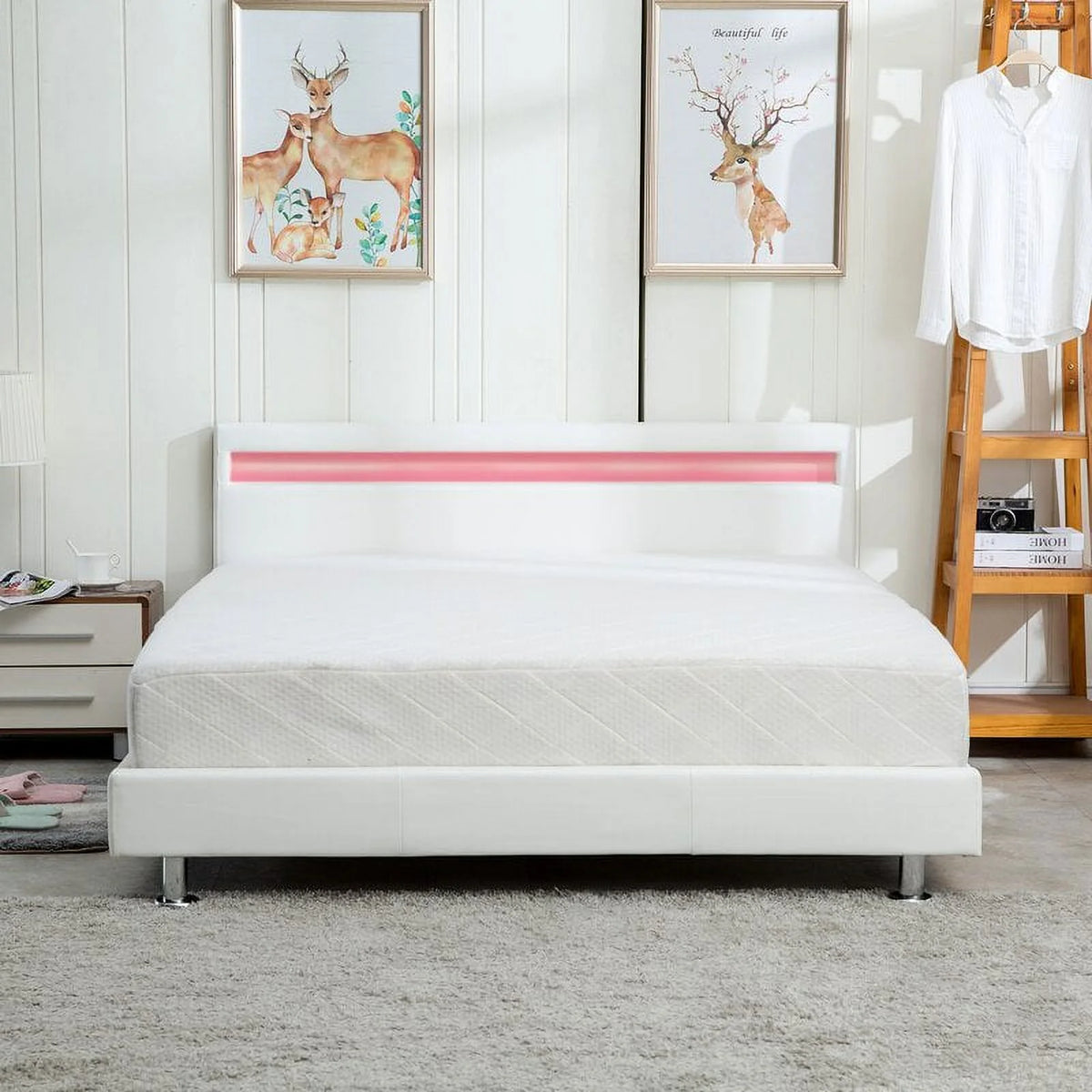 Queen Size Upholstered Platform Bed with LED Headboard Y619