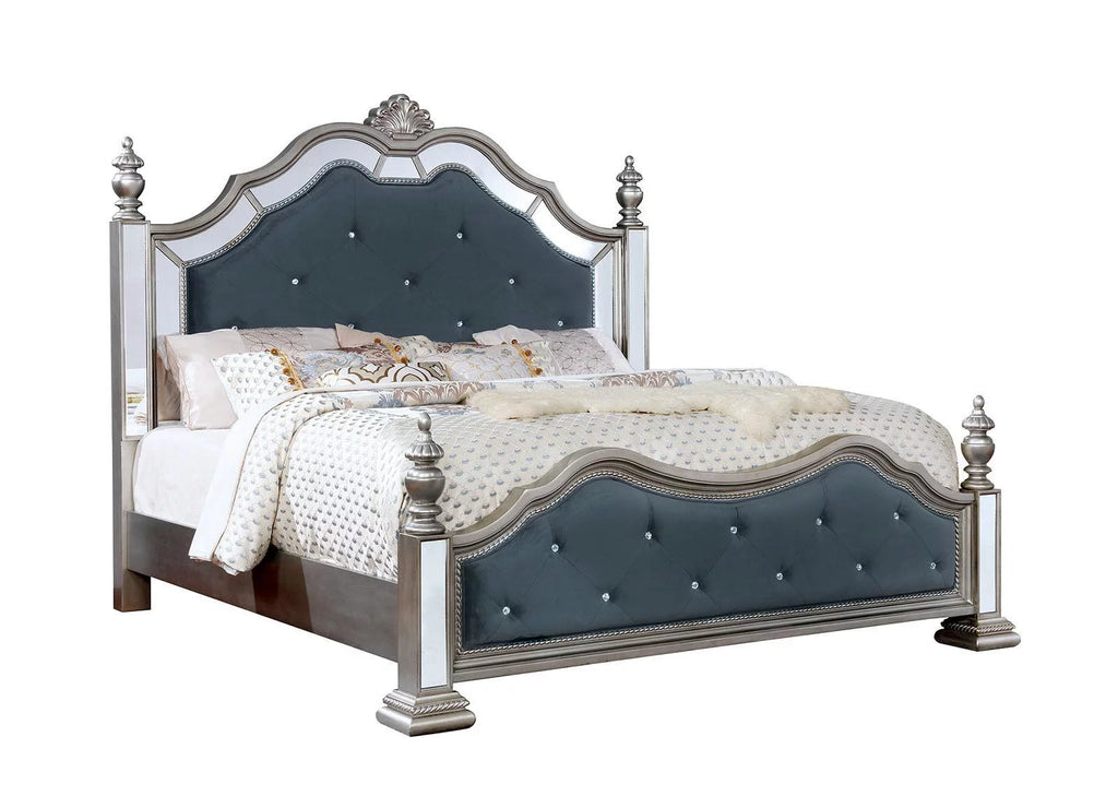 Silver Solid Wood King Bedroom Set 3pcs V2997