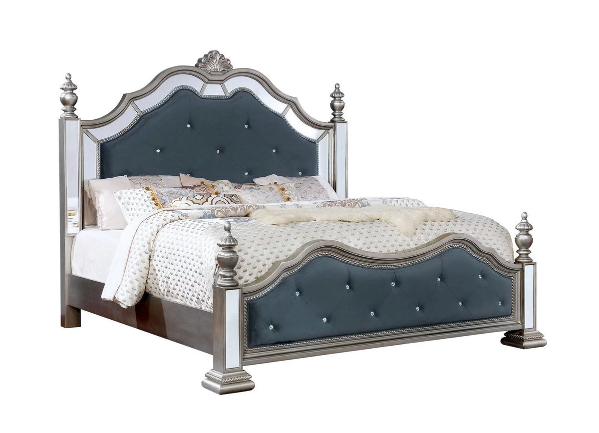 Silver Solid Wood King Bedroom Set 3pcs V2997