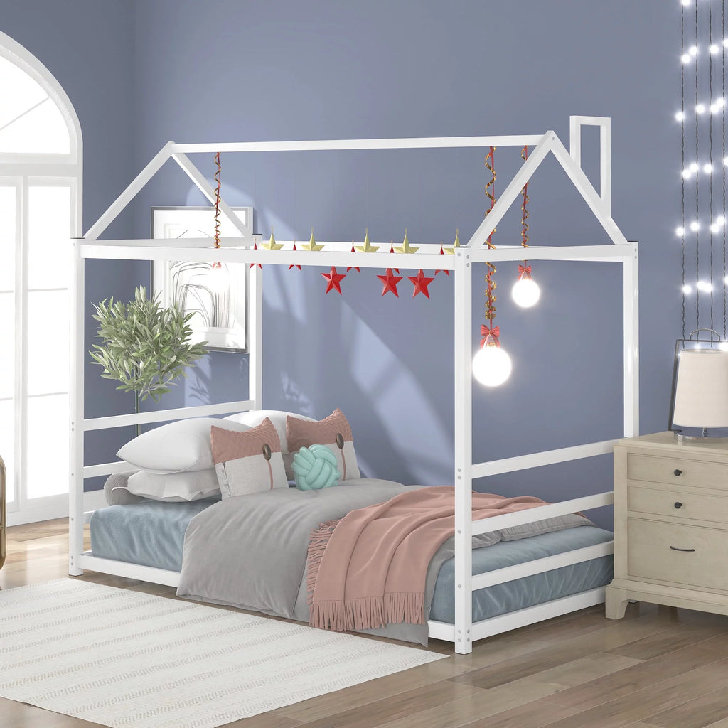 White House Platform Bed with Roof and Chimney E2831