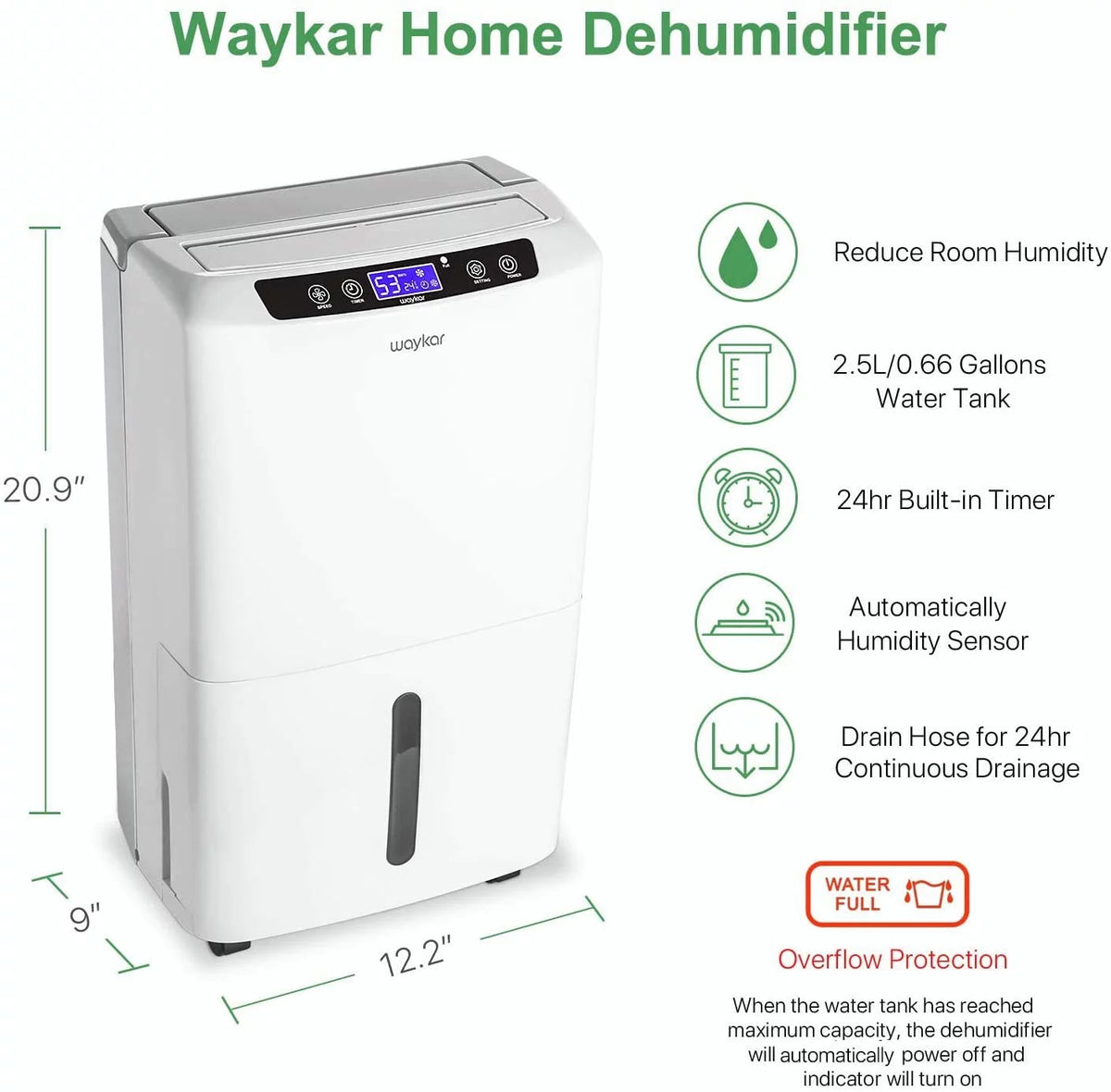 34 Pints Dehumidifier with Drain Hose O757