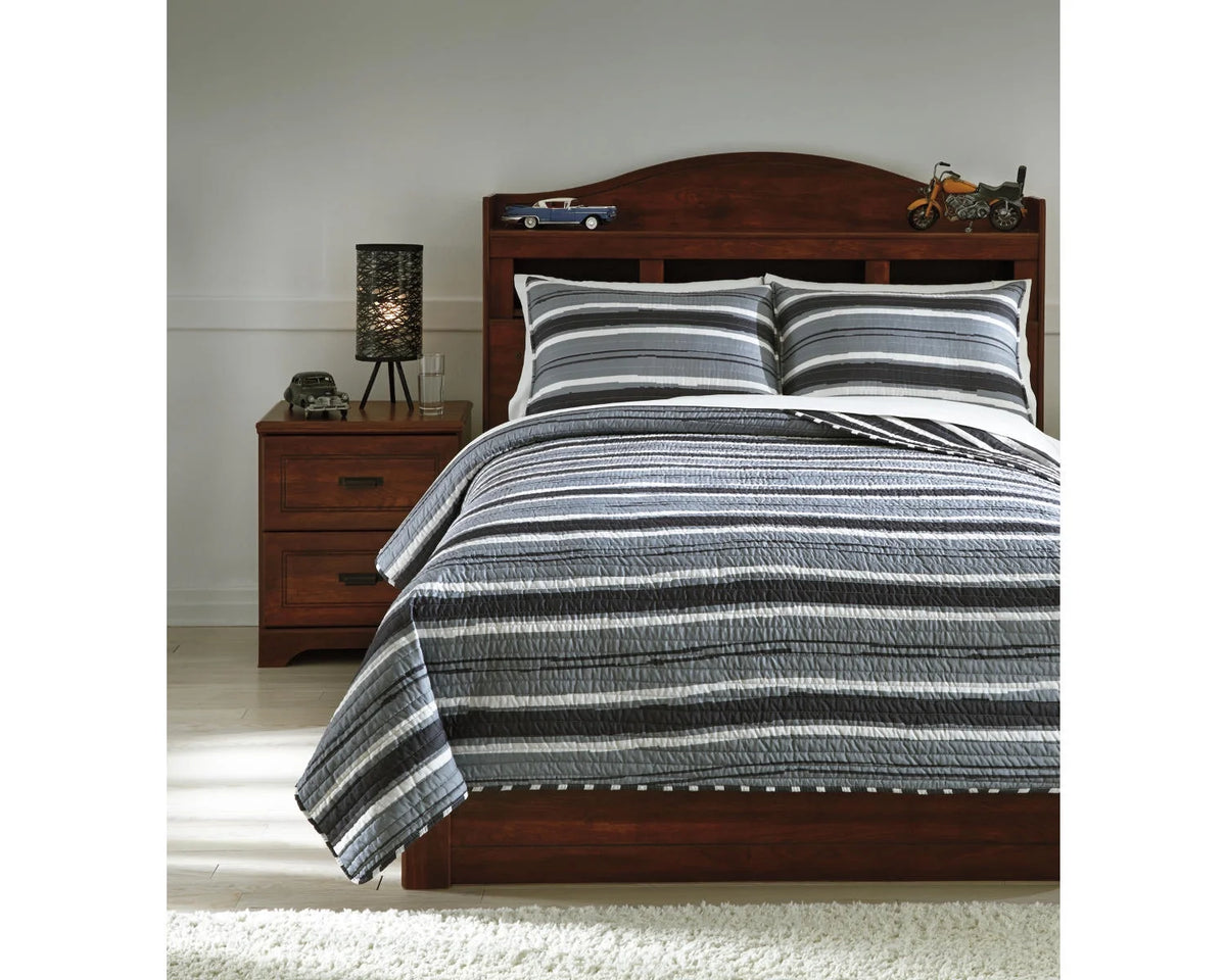 3-Piece Full Coverlet Set Gray/Cream J37531