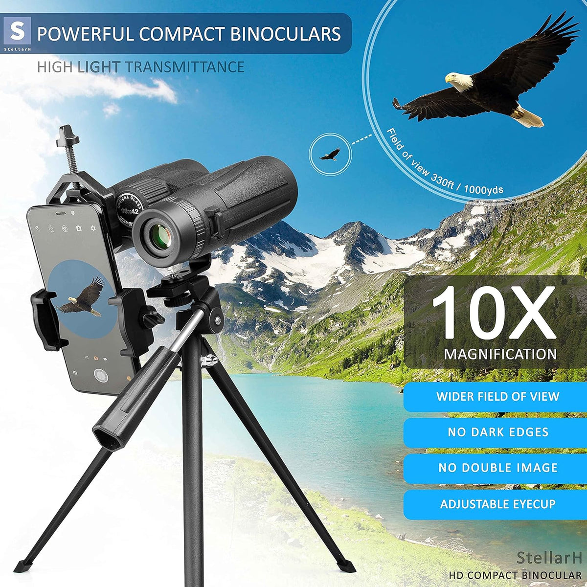 10x42 Waterproof Binoculars with Tripod and Carrying Bag I70227