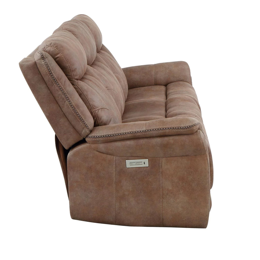 Camel Brown Polyester Faux Suede Power Reclining Sofa P5473
