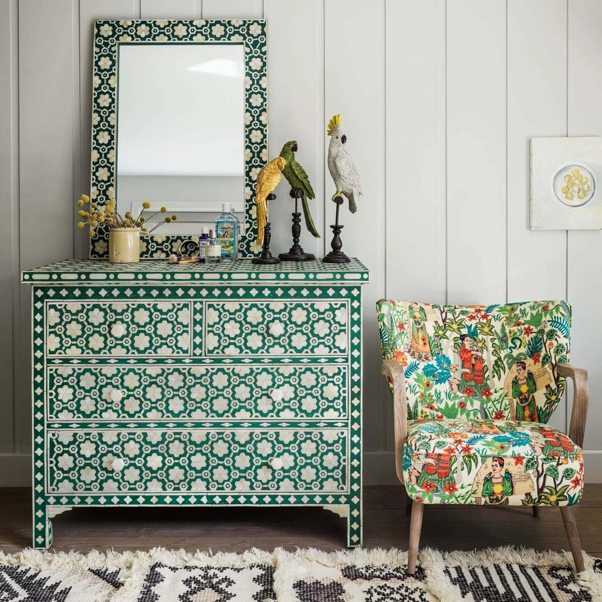 Teal Green Bone Inlay Chest of Drawers U41232