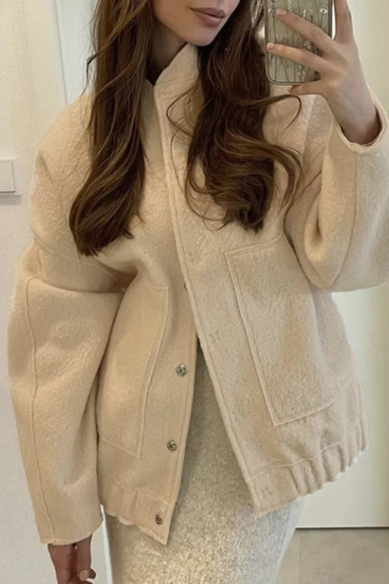 Solid Mandarin Collar Pocket Outerwear A9987