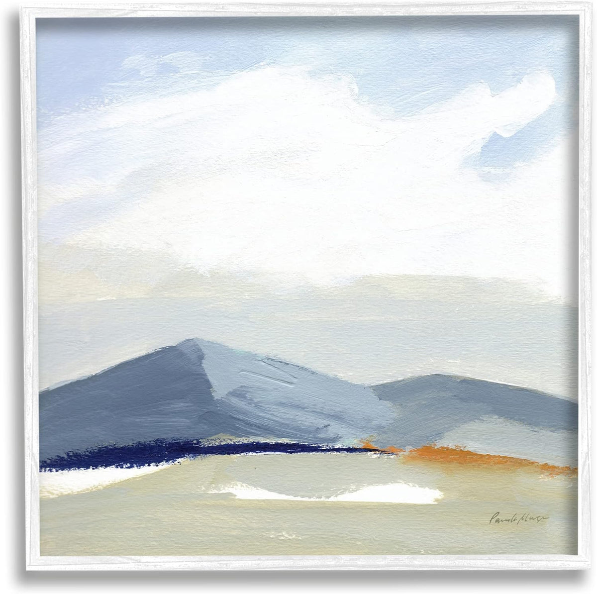Abstract Mountain Range Open Landscape Painting Blue Framed Wall Art S467
