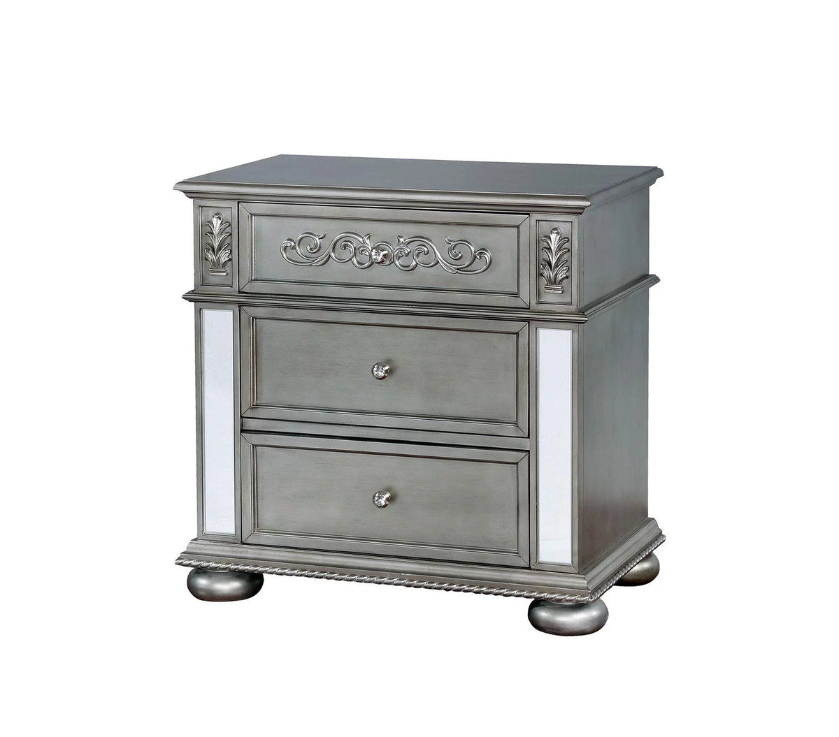 Silver Solid Wood King Bedroom Set 3pcs V2997
