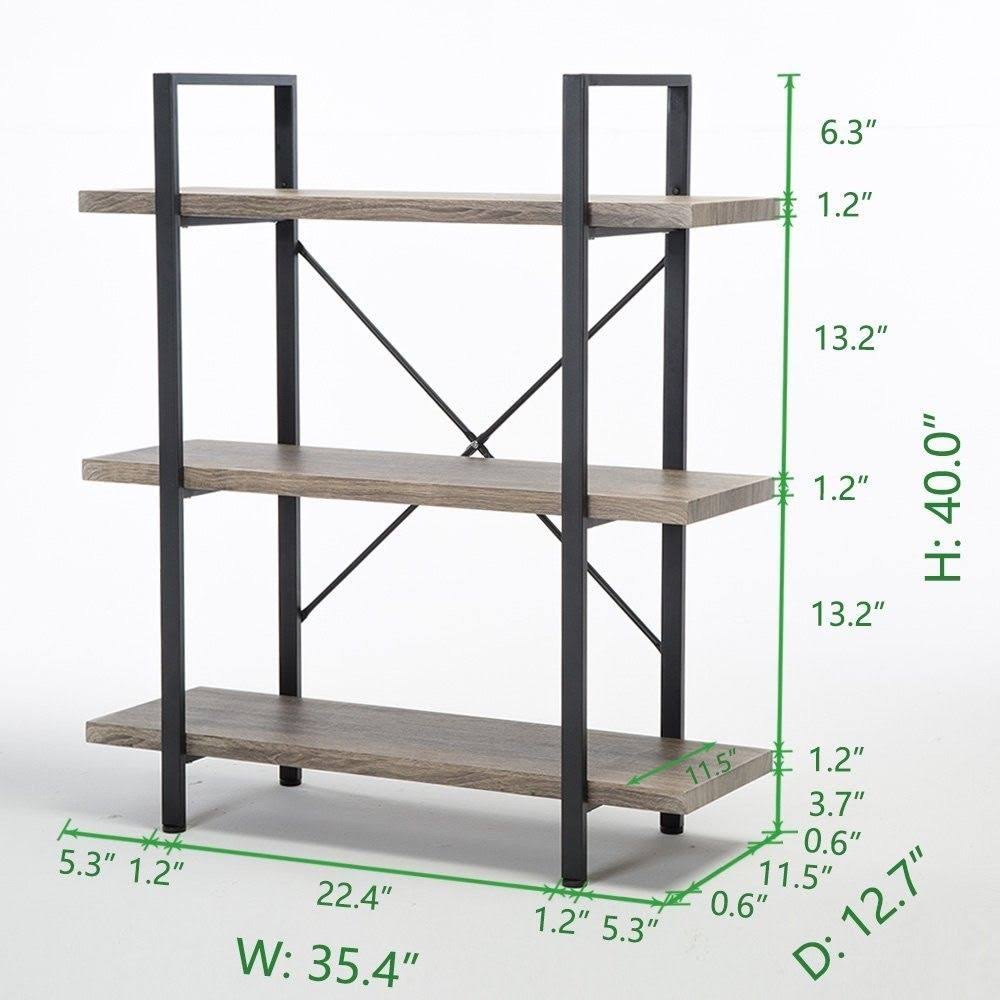 3-Shelf Rustic Industrial Bookcase T8352