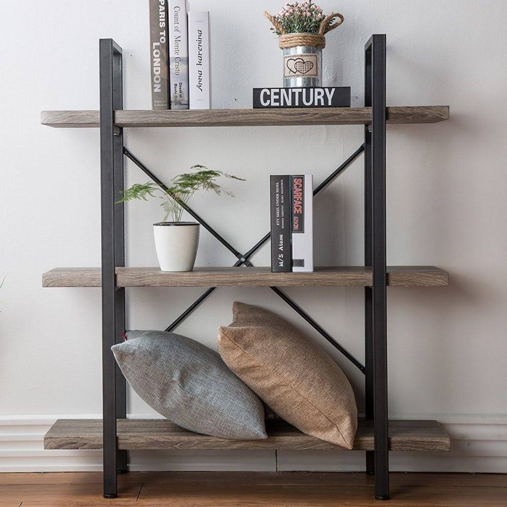 3-Shelf Rustic Industrial Bookcase T8352