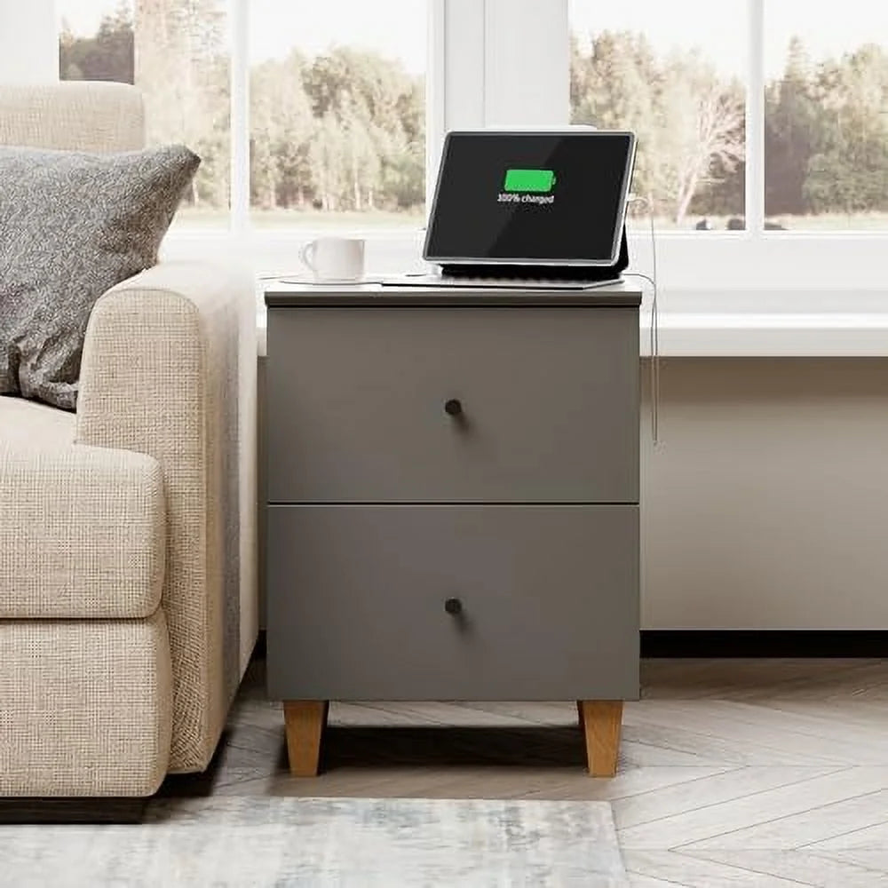 Dark Grey 2 Drawer Nightstand with Charging Station R59448