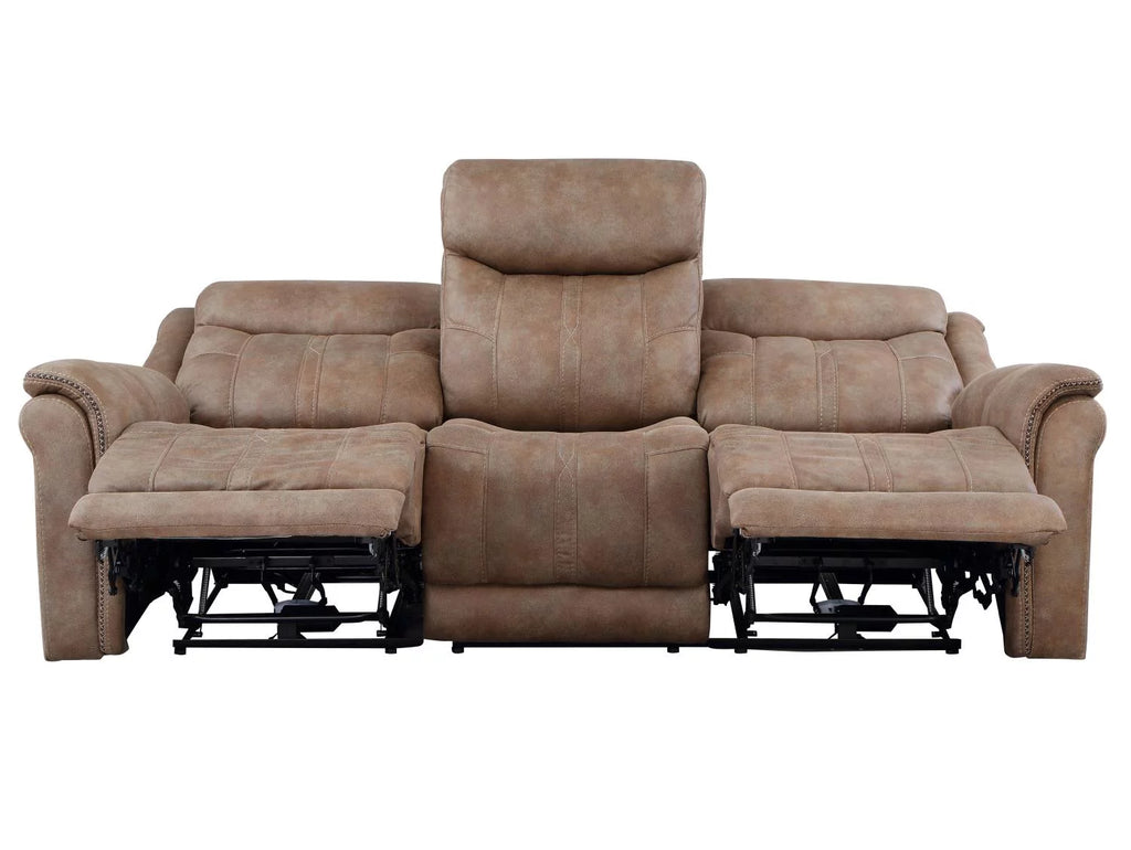 Camel Brown Polyester Faux Suede Power Reclining Sofa P5473