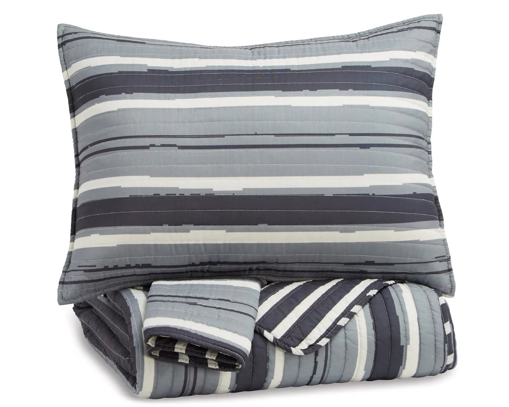 3-Piece Full Coverlet Set Gray/Cream J37531