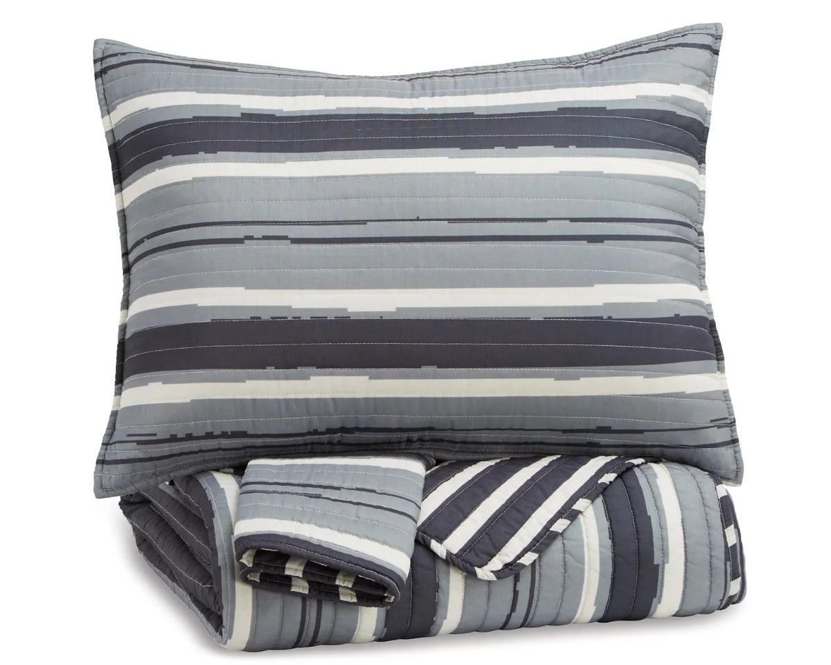 3-Piece Full Coverlet Set Gray/Cream J37531