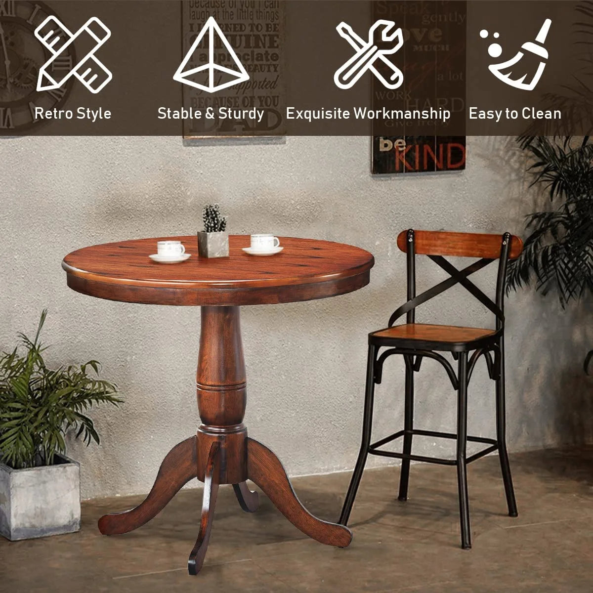 32 Inch Round Solid Wood Pedestal Dining Table B113