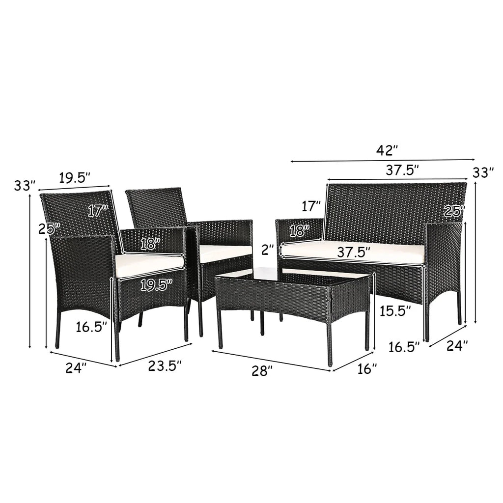 4 Pc Rattan Wicker Patio Conversation Set G61644