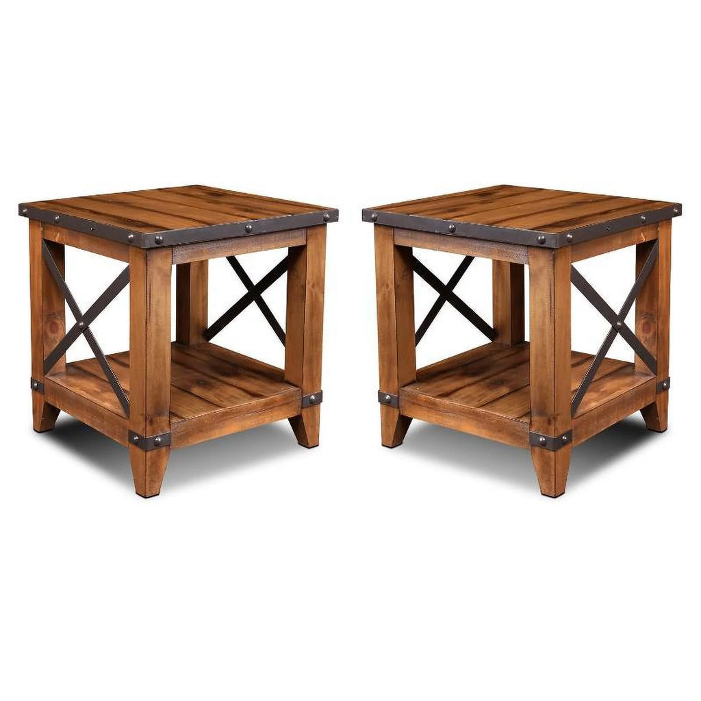 Contemporary Wood End Table with Shelf Set of 2 A926374