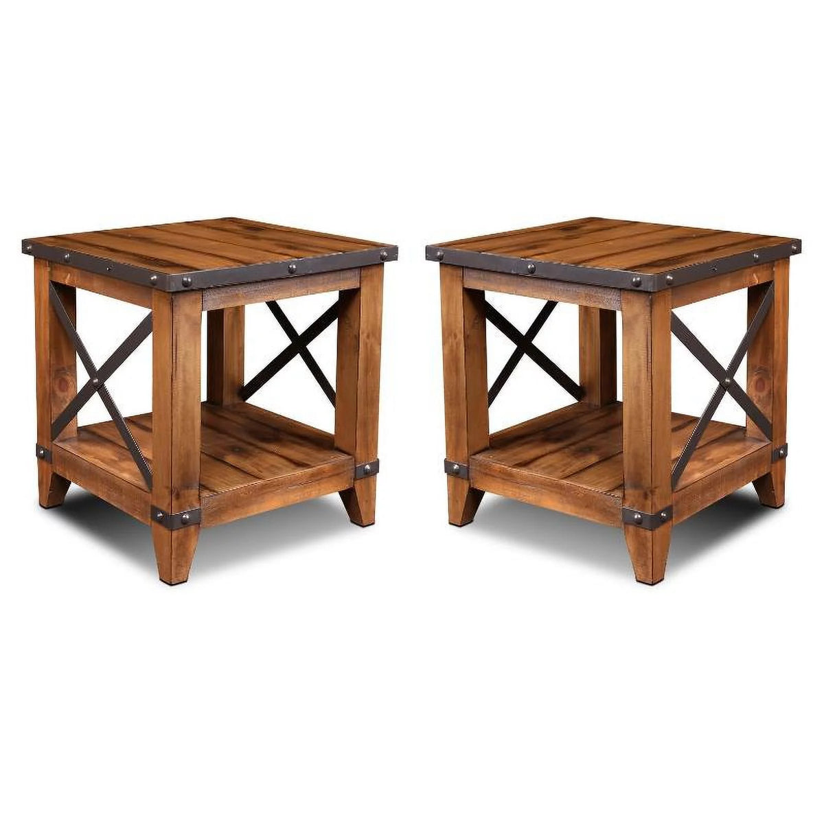 Contemporary Wood End Table with Shelf Set of 2 A926374